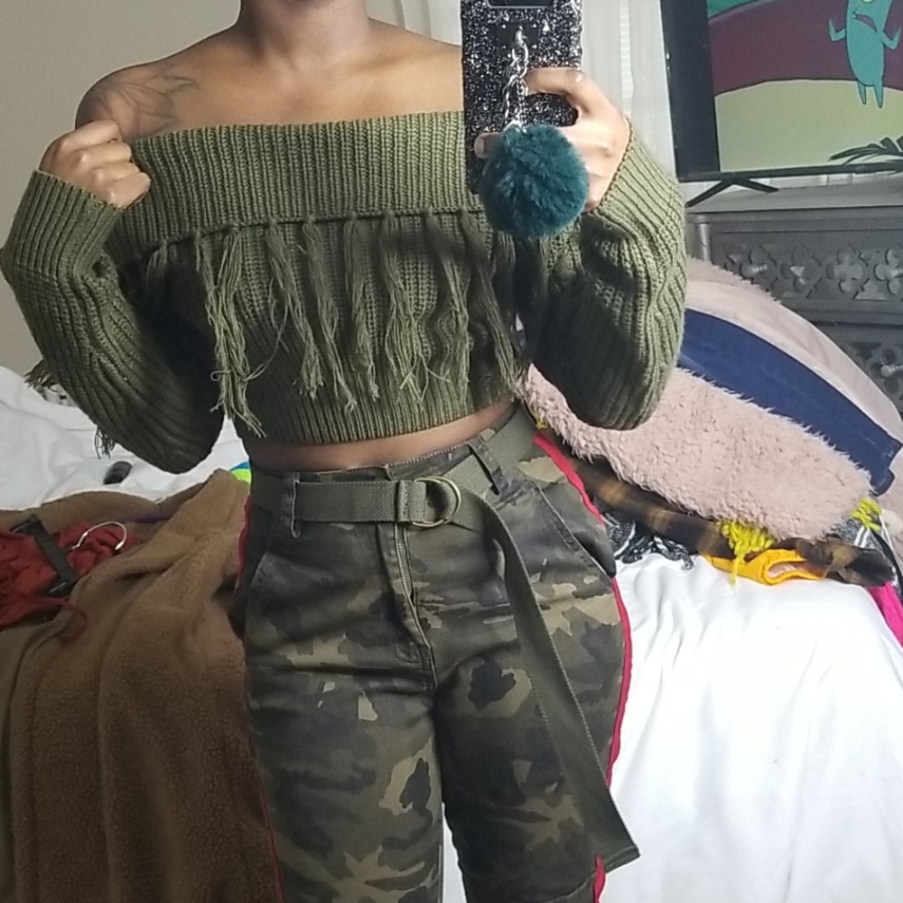 Cropped off the shoulder sweater